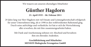 Traueranzeige von Günther Hagdorn von Kreiszeitung Waiblingen