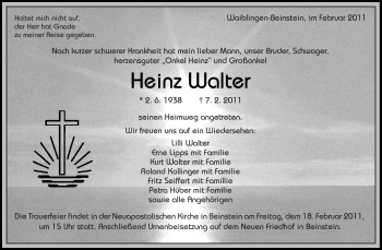 Traueranzeige von Heinz Walter von Kreiszeitung Waiblingen