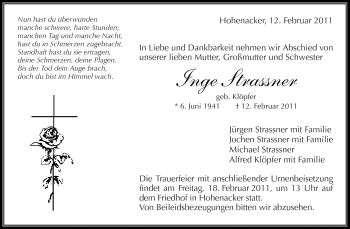 Traueranzeige von Inge Strassner von Kreiszeitung Waiblingen