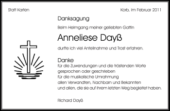 Traueranzeige von Anneliese Dayß von Kreiszeitung Waiblingen