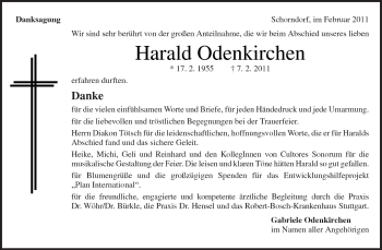 Traueranzeige von Harald Odenkirchen von Kreiszeitung Waiblingen