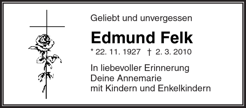  Traueranzeige für Edmund Felk vom 02.03.2011 aus Kreiszeitung Waiblingen