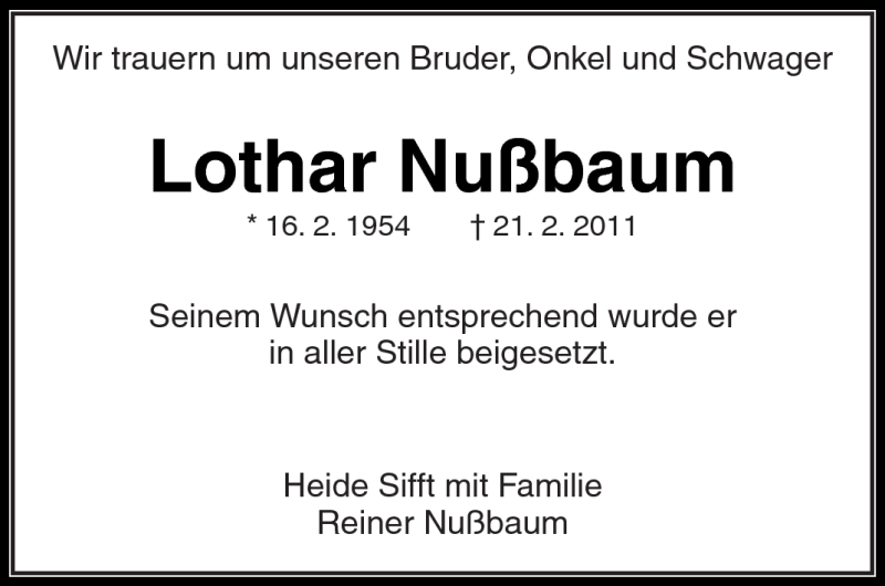  Traueranzeige für Lothar Nußbaum vom 07.03.2011 aus Kreiszeitung Waiblingen