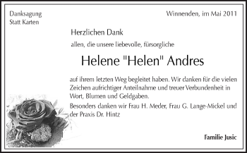 Traueranzeige von Helene Andres von Kreiszeitung Waiblingen