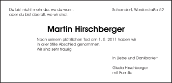 Traueranzeige von Martin Hirschberger von Kreiszeitung Waiblingen