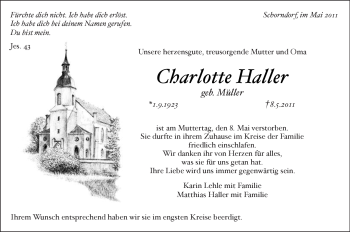 Traueranzeige von Charlotte Haller von Kreiszeitung Waiblingen