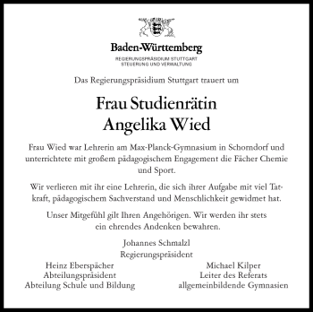 Traueranzeige von Angelika Wied von Kreiszeitung Waiblingen