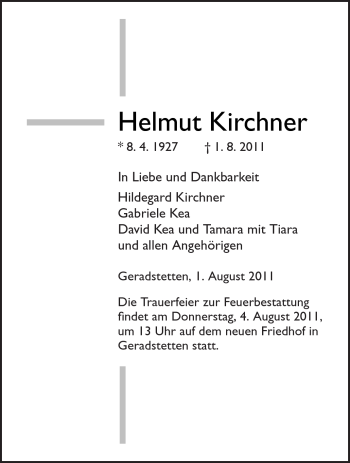 Traueranzeige von Helmut Kirchner von Kreiszeitung Waiblingen