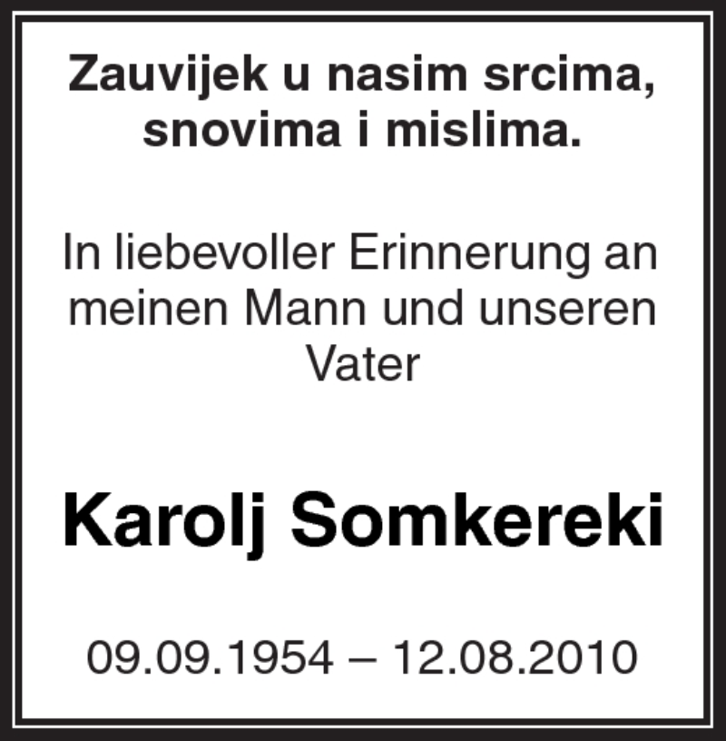  Traueranzeige für Karolj Somkereki vom 12.08.2011 aus Kreiszeitung Waiblingen