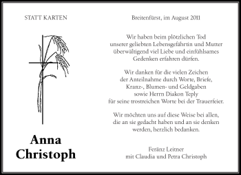 Traueranzeige von Anna Christoph von Kreiszeitung Waiblingen
