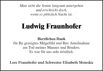 Traueranzeige von Ludwig Fraunhofer von Kreiszeitung Waiblingen