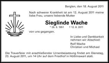 Traueranzeige von Sieglinde Wache von Kreiszeitung Waiblingen