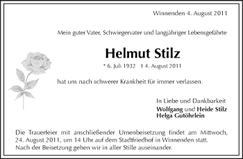 Traueranzeige von Helmut Stilz von Kreiszeitung Waiblingen