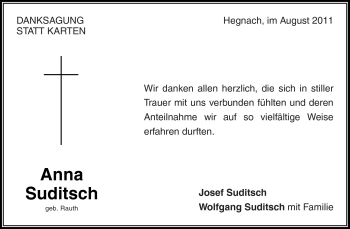 Traueranzeige von Anna Suditsch von Kreiszeitung Waiblingen