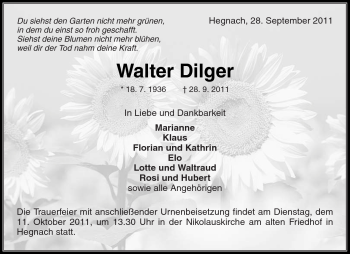 Traueranzeige von Walter Dilger von Kreiszeitung Waiblingen