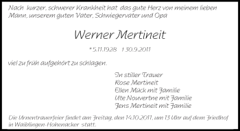 Traueranzeige von Werner Mertineit von Kreiszeitung Waiblingen
