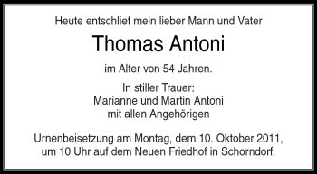 Traueranzeige von Thomas Antoni von Kreiszeitung Waiblingen