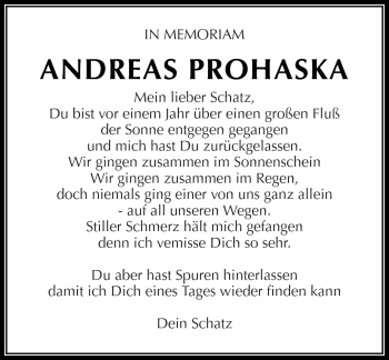 Traueranzeige von Andreas Prohaska von Kreiszeitung Waiblingen