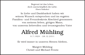 Traueranzeige von Alfred Mühling von Kreiszeitung Waiblingen