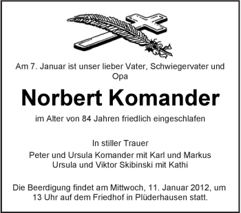 Traueranzeige von Norbert Komander von Kreiszeitung Waiblingen