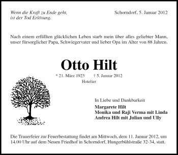 Traueranzeige von Otto Hilt von Kreiszeitung Waiblingen