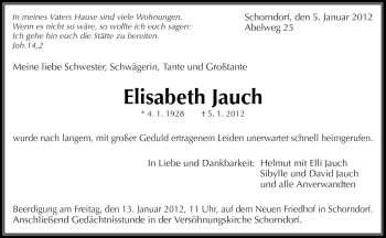 Traueranzeige von Elisabeth Jauch von Kreiszeitung Waiblingen