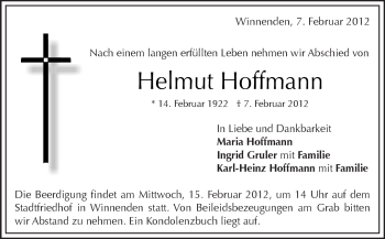 Traueranzeige von Helmut Hoffmann von Kreiszeitung Waiblingen