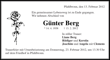 Traueranzeige von Günter Berg von Kreiszeitung Waiblingen