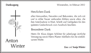 Traueranzeige von Anton Winter von Kreiszeitung Waiblingen