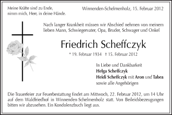 Traueranzeige von Friedrich Scheffczyk von Kreiszeitung Waiblingen