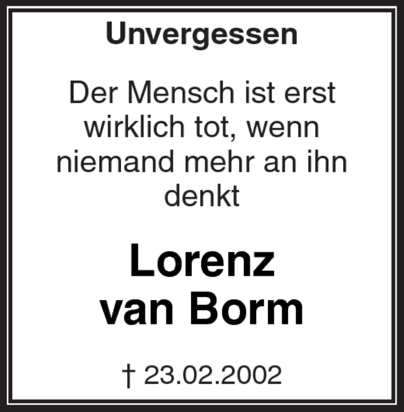  Traueranzeige für Lorenz van Borm vom 23.02.2012 aus Kreiszeitung Waiblingen