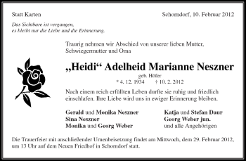 Traueranzeige von Adelheid Marianne Neszner von Kreiszeitung Waiblingen