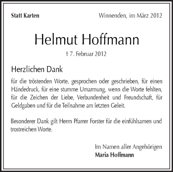 Traueranzeige von Helmut Hoffmann von Kreiszeitung Waiblingen