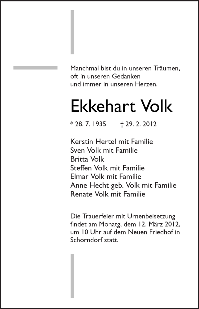  Traueranzeige für Ekkehart Volk vom 03.03.2012 aus Kreiszeitung Waiblingen