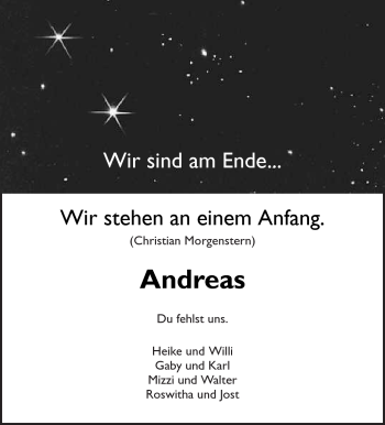 Traueranzeige von Andreas Rüger von Kreiszeitung Waiblingen