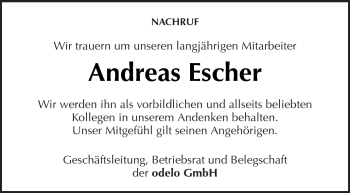 Traueranzeige von Andreas Escher von Kreiszeitung Waiblingen