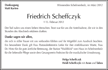 Traueranzeige von Friedrich Scheffczyk von Kreiszeitung Waiblingen