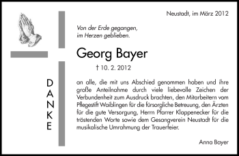 Traueranzeige von Georg Bayer von Kreiszeitung Waiblingen
