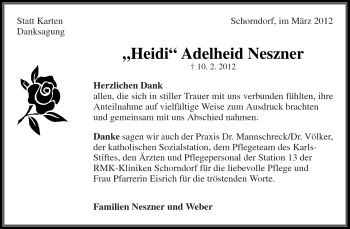 Traueranzeige von Adelheid Neszner von Kreiszeitung Waiblingen
