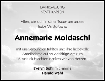 Traueranzeige von Annemarie Moldaschl von Kreiszeitung Waiblingen