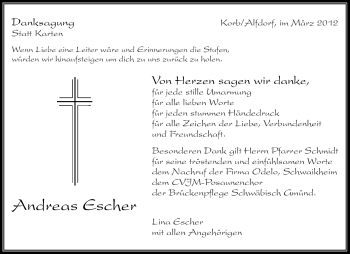 Traueranzeige von Andreas Escher von Kreiszeitung Waiblingen
