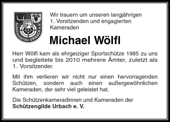 Traueranzeige von Michael Wölfl von Kreiszeitung Waiblingen