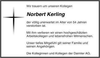 Traueranzeige von Norbert Kerling von Kreiszeitung Waiblingen