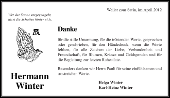 Traueranzeige von Hermann Winter von Kreiszeitung Waiblingen