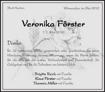 Traueranzeige von Veronika Förster von Kreiszeitung Waiblingen
