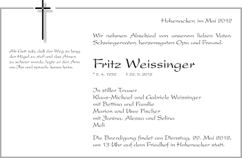 Traueranzeige von Klaus-Michael Weissinger von Kreiszeitung Waiblingen
