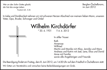 Traueranzeige von Wilhelm Kirchdörfer von Kreiszeitung Waiblingen