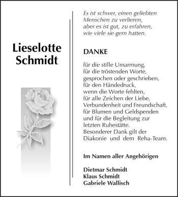 Traueranzeige von Lieselotte Schmidt von Kreiszeitung Waiblingen
