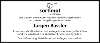 Traueranzeige von Jürgen Bässler von Waiblinger Kreiszeitung