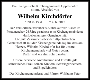 Traueranzeige von Wilhelm Kirchdörfer von Kreiszeitung Waiblingen